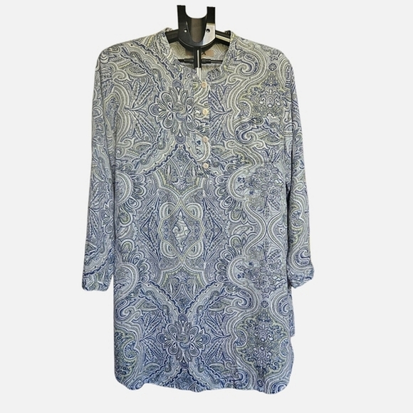 Flax Linen Paisley Long Sleeve Tunic Size S - Picture 2 of 9